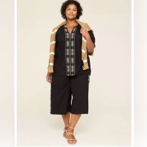NEW LANE BRYANT Embroidered Notch-Neck Popover Blouse and Culotte Set Size 18/20